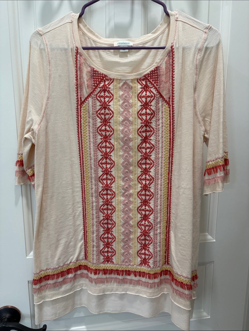 Sundance Cream Tunic with Pink and Yellow Embroidery